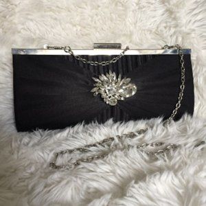 ❌SOLD!❌Classy Black Satin Rhinestone Clutch